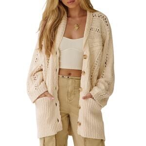 Free People Cable Cardi Knit Cardigan Sweater Ivory Size Small